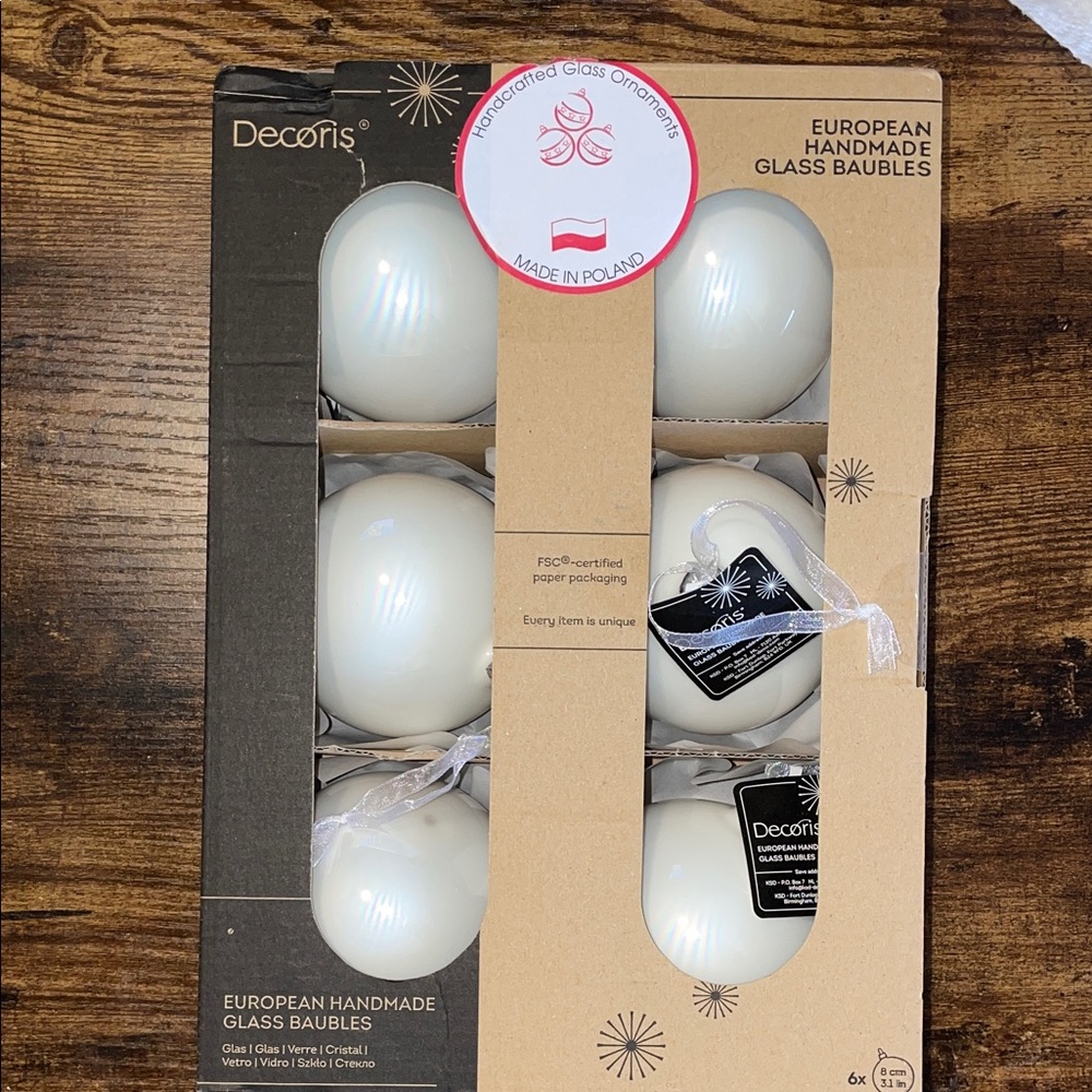 Decoris Cream European Glass Ornaments